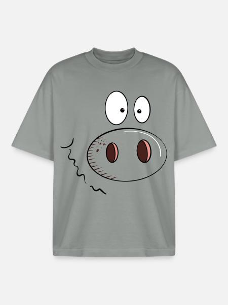 Cochon heureux I Visage de cochon I Tête - T-shirt unisexe boxy épais biologique Stanley/Stella - gris brumeux