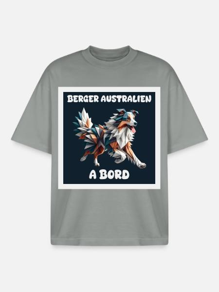 AUSTRALIAN SHEPHERD CAR STICKER ON BOARD - Boxy Heavyweight Unisex Organic T-Shirt by Stanley/Stella - misty grey