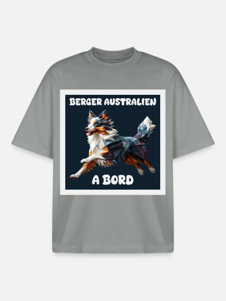 AUSTRALIAN SHEPHERD CAR STICKER ON BOARD - Boxy Heavyweight Unisex Organic T-Shirt by Stanley/Stella - misty grey