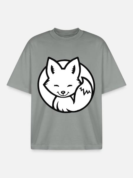 Little Fox (Black & White) - Boxy Heavyweight Unisex Organic T-Shirt by Stanley/Stella - misty grey