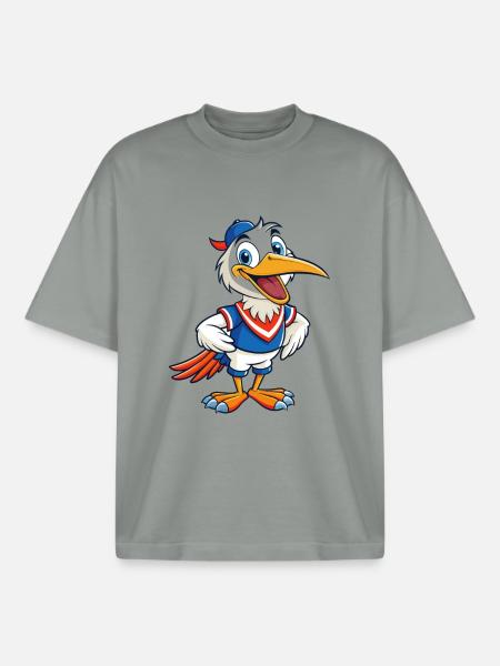 Cicogna carino personaggio dei cartoni animati Kawaii Clipart - T-shirt unisex boxy pesante biologica di Stanley/Stella - grigio nebbia