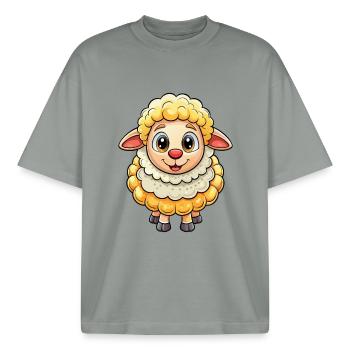Sheep Cute Cartoon Character Kawaii Clipart - Boxy Heavyweight Unisex Organic T-Shirt by Stanley/Stella - misty grey - Front - AI Model Male 185 light (185cm) & AI Model Female 172 dark (172cm)