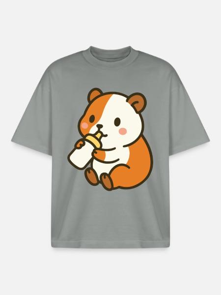 Flask Happiness Guinea Pig - Boxy Heavyweight Unisex Organic T-Shirt by Stanley/Stella - misty grey
