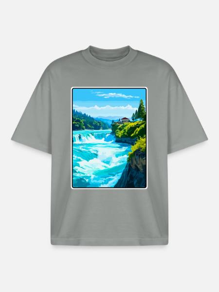 Rheinfälle, Schweiz Reiseplakat Stadtbild - Boxy Heavyweight Unisex Organic T-Shirt von Stanley/Stella - Nebelgrau