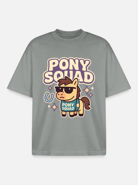 Pony Squad Cartoon Design - Boxy Heavyweight Unisex Organic T-Shirt by Stanley/Stella - misty grey