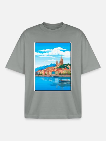 San Sebastián Spanien Mittelmeerhafen Aussicht - Boxy Heavyweight Unisex Organic T-Shirt von Stanley/Stella - Nebelgrau