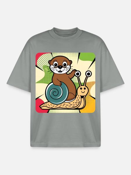 Otter on Snail – Pop Art - Boxy Heavyweight Unisex Organic T-Shirt by Stanley/Stella - misty grey