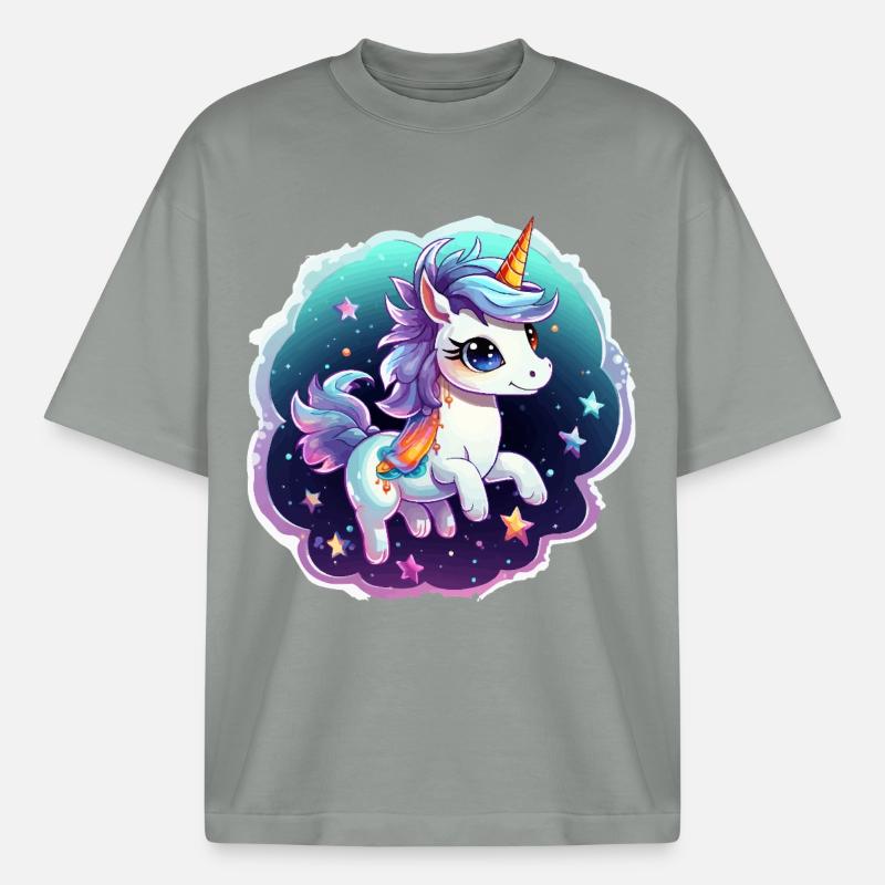 Kosmisches Einhorn mit Schal - Boxy Heavyweight Unisex Organic T-Shirt von Stanley/Stella - Nebelgrau