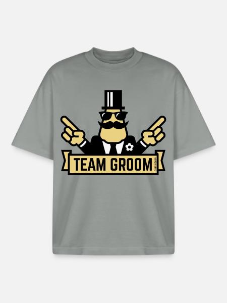 Team Groom (Pointing Stag Night Bachelor Party 3C) - Boxy Heavyweight Unisex Organic T-Shirt by Stanley/Stella - misty grey