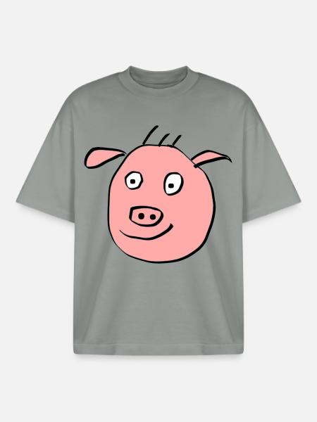 Visage de cochon mignon - T-shirt unisexe boxy épais biologique Stanley/Stella - gris brumeux