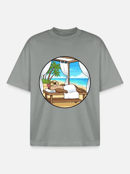 Strand-Spa Otter-Tier-Entspannungskunst - Boxy Heavyweight Unisex Organic T-Shirt von Stanley/Stella - Nebelgrau