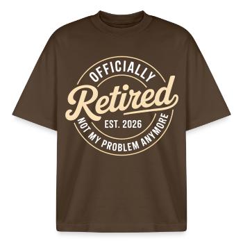 Retired 2026 Not My Problem Anymore Retirement - T-shirt unisexe boxy épais biologique Stanley/Stella - marron foncé - Devant - AI Model Male 185 light (185cm) & AI Model Female 172 dark (172cm)