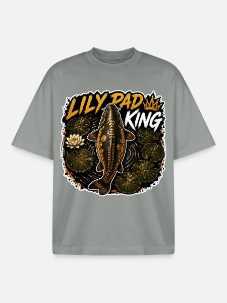 Lily Pad King Carp Fishing Design - Boxy Heavyweight Unisex Organic T-Shirt by Stanley/Stella - misty grey