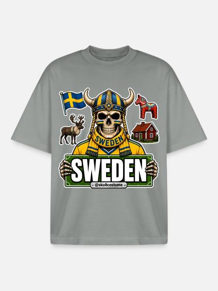 SkullCostume World Edition: Sweden - Boxy Heavyweight Unisex Organic T-Shirt by Stanley/Stella - misty grey