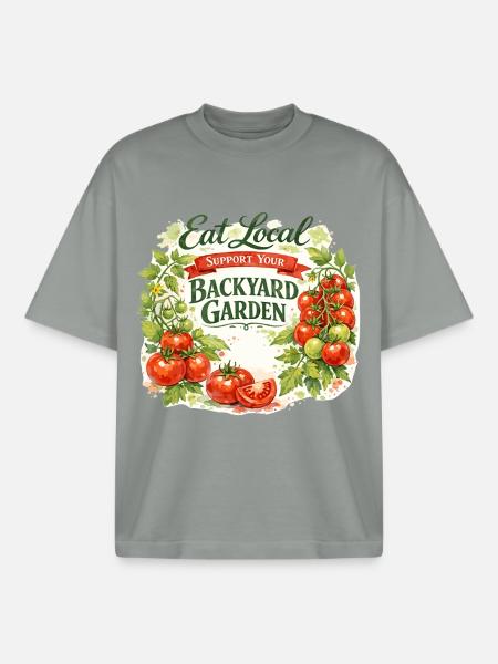 Aquarell Tomatenranke: Eat Local Gartendesign - Boxy Heavyweight Unisex Organic T-Shirt von Stanley/Stella - Nebelgrau