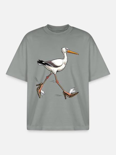 Élégante mouette en talons léopard - T-shirt unisexe boxy épais biologique Stanley/Stella - gris brumeux