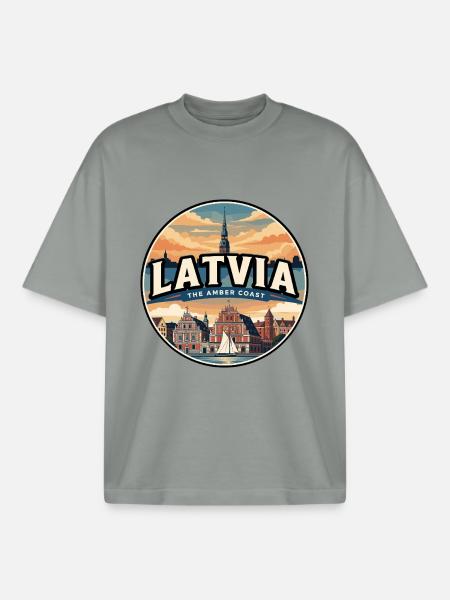 Retro Latvia Riga Schwarzkopf-Abzeichen - Boxy Heavyweight Unisex Organic T-Shirt von Stanley/Stella - Nebelgrau