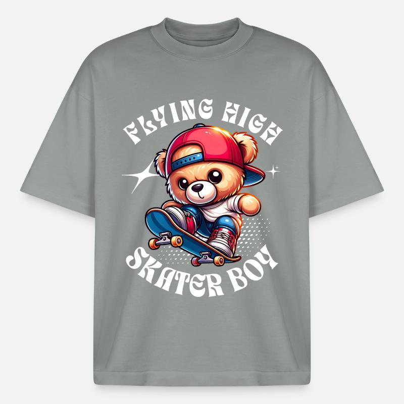 Skater teddy bear on skateboard - Boxy Heavyweight Unisex Organic T-Shirt by Stanley/Stella - misty grey