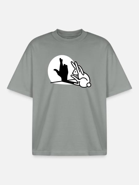De grappige schaduw die van de konijnhand vingers kruisen - Unisex boxy heavyweight biologisch T-shirt Stanley/Stella - mistig grijs