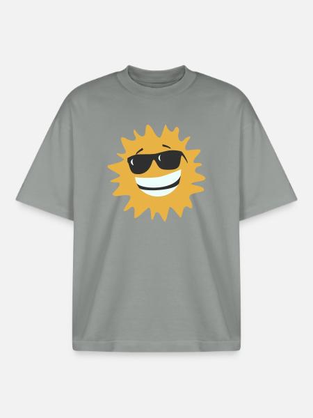 Sunburst Smiling with Sunglasses - Boxy Heavyweight Unisex Organic T-Shirt by Stanley/Stella - misty grey