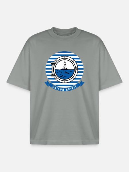 Sea Lighthouse Illustration in Nautical Style - Boxy Heavyweight Unisex Organic T-Shirt by Stanley/Stella - misty grey