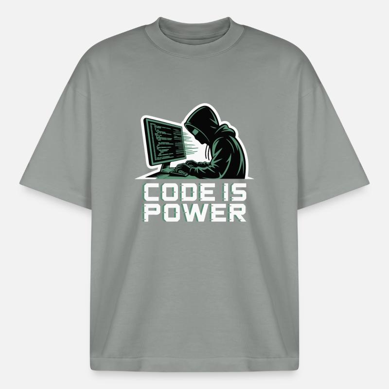 Cyber Hacker Code Infinity Design - Boxy Heavyweight Unisex Organic T-Shirt by Stanley/Stella - misty grey