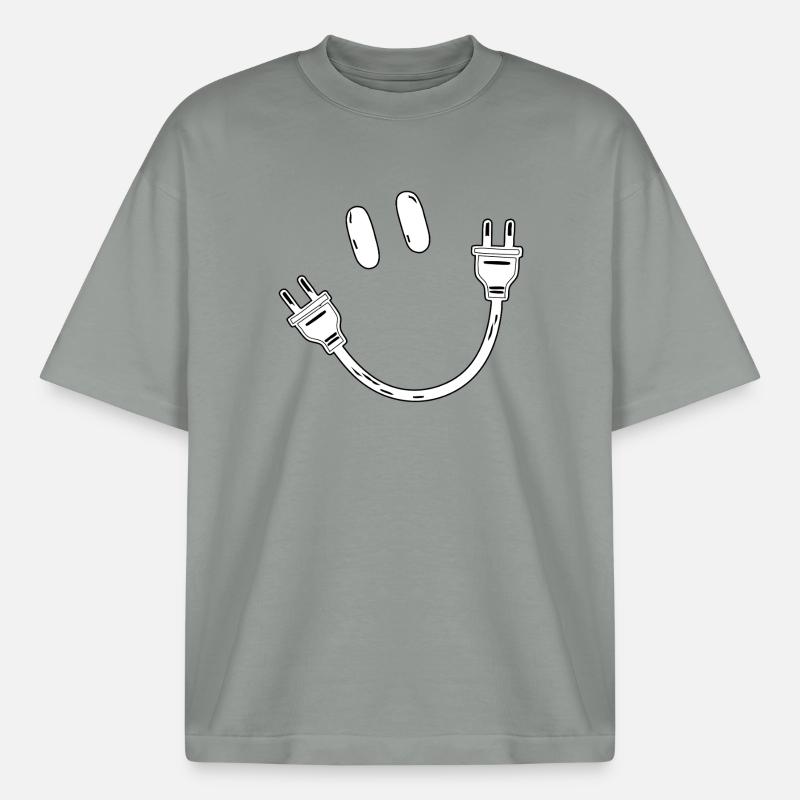 Electricity Schuko Plug Socket Electrical Gift - Boxy Heavyweight Unisex Organic T-Shirt by Stanley/Stella - misty grey