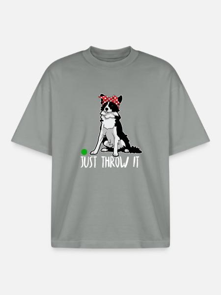 Just Throw It Border Collie Dog Moms and Dads - Boxy Heavyweight Unisex Organic T-Shirt by Stanley/Stella - misty grey