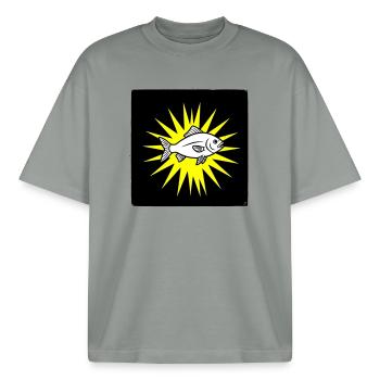 Cooler Fisch im Punk Rock & Pop Art Stil - Boxy Heavyweight Unisex Organic T-Shirt von Stanley/Stella - Nebelgrau - Vorne - AI Model Male 185 light (185cm) & AI Model Female 172 dark (172cm)