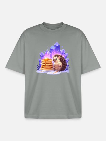 Hedgehog with pancakes and crystals - Boxy Heavyweight Unisex Organic T-Shirt by Stanley/Stella - misty grey