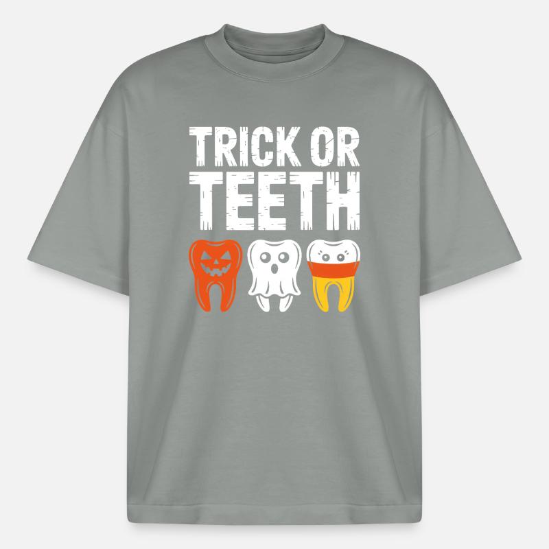 Trick oder Teeth Halloween-Trio - Heavyweight Unisex Boxy T-Shirt von stanley/stella	 - Nebelgrau