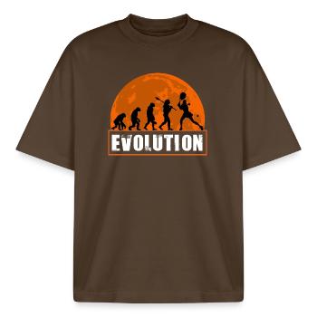 Tennis Evolution Female Player Retro Sunset Art - Boxy Heavyweight Unisex Organic T-Shirt by Stanley/Stella - mocha - Front - AI Model Male 185 light (185cm) & AI Model Female 172 dark (172cm)