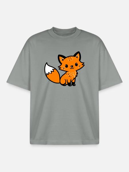 Fuchs Niedlich Comic - Boxy Heavyweight Unisex Organic T-Shirt von Stanley/Stella - Nebelgrau