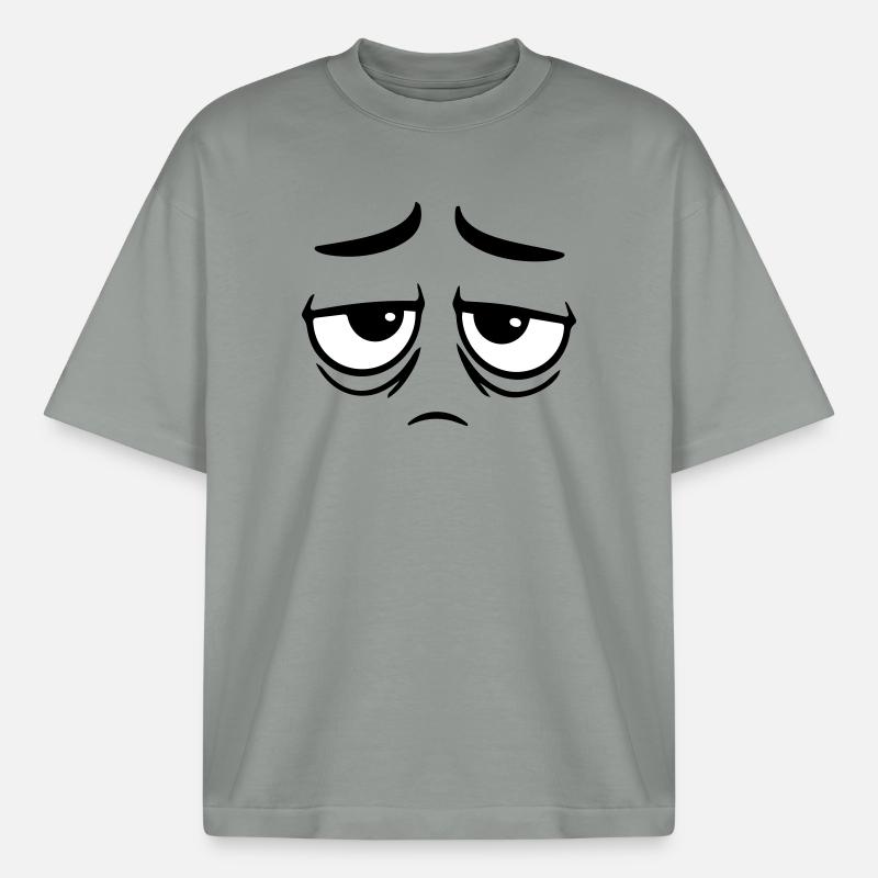Grumpy sad disappointed face funny - Boxy Heavyweight Unisex Organic T-Shirt by Stanley/Stella - misty grey
