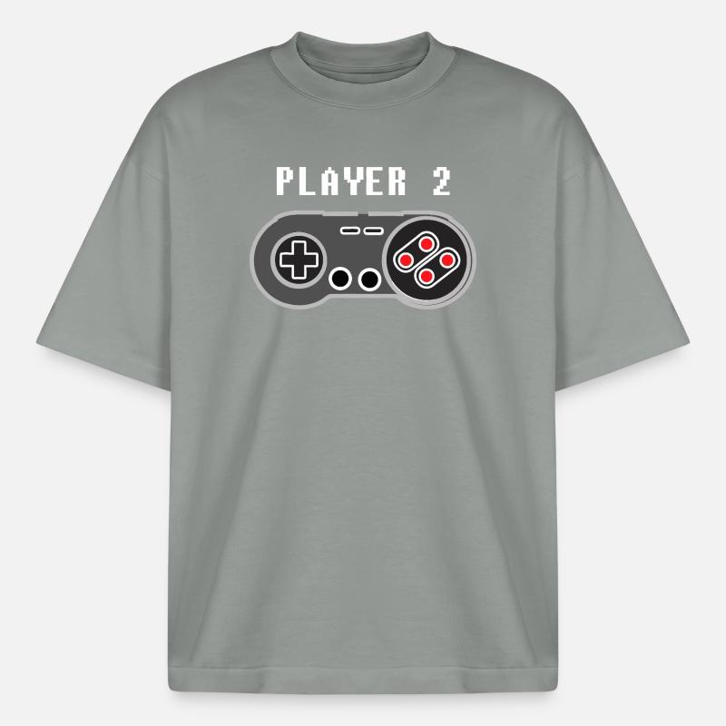 Player 2 Pixel Controller Graphic - Boxy Heavyweight Unisex Organic T-Shirt by Stanley/Stella - misty grey