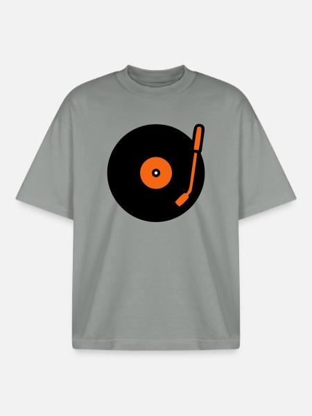 Retro Audio Schallplatte Tonarm - Boxy Heavyweight Unisex Organic T-Shirt von Stanley/Stella - Nebelgrau