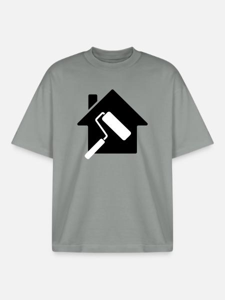 Painter House Paint Roller Motif - Boxy Heavyweight Unisex Organic T-Shirt by Stanley/Stella - misty grey