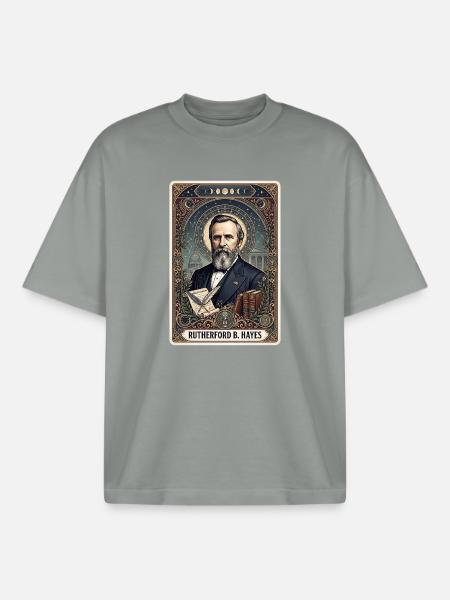 Rutherford B. Hayes Tarot Card - Boxy Heavyweight Unisex Organic T-Shirt by Stanley/Stella - misty grey