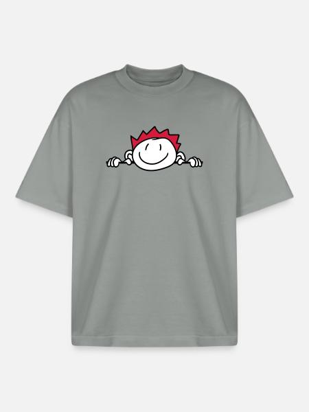 hide wall wall face head child painted kri - Boxy Heavyweight Unisex Organic T-Shirt by Stanley/Stella - misty grey