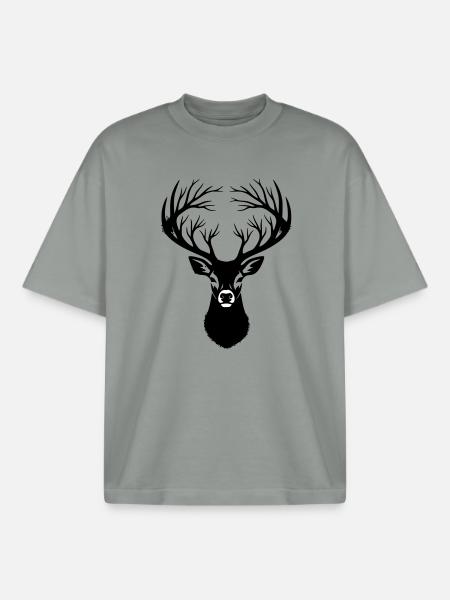 Hirschkopf Geweih Silhouette - Boxy Heavyweight Unisex Organic T-Shirt von Stanley/Stella - Nebelgrau