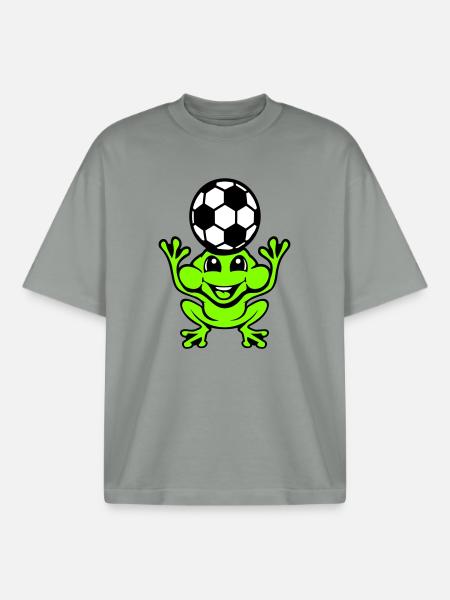 Frog Soccer Header Ball Playing Toad - Boxy Heavyweight Unisex Organic T-Shirt by Stanley/Stella - misty grey