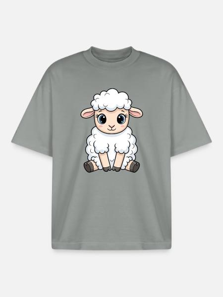 Cuddly Lamb Cartoon - Boxy Heavyweight Unisex Organic T-Shirt by Stanley/Stella - misty grey