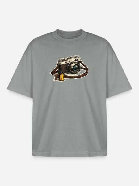 Vintage camera with film roll - Boxy Heavyweight Unisex Organic T-Shirt by Stanley/Stella - misty grey