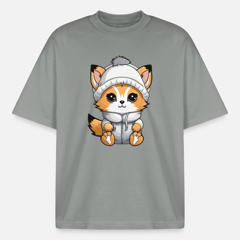 Fox Winter Comic - Boxy Heavyweight Unisex Organic T-Shirt by Stanley/Stella - misty grey