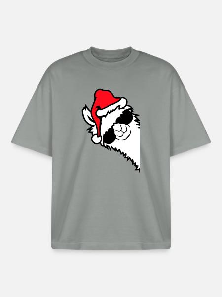 Llama Cool Sunglasses Santa Hat Side - Boxy Heavyweight Unisex Organic T-Shirt by Stanley/Stella - misty grey