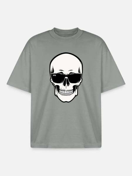 Skeleton with Sunglasses in Monochrome - Boxy Heavyweight Unisex Organic T-Shirt by Stanley/Stella - misty grey
