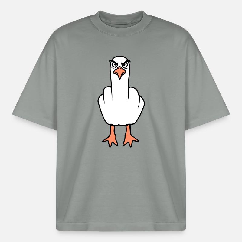 Möwe Mittelfinger Beleidigung Stinkefinger frech - Boxy Heavyweight Unisex Organic T-Shirt von Stanley/Stella - Nebelgrau
