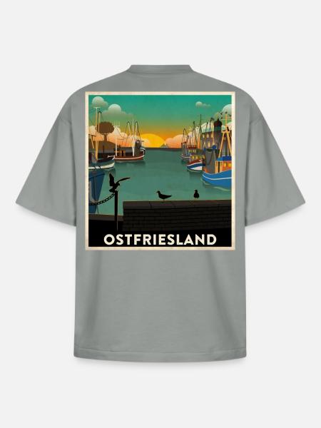 Ostfriesland Heimathafen - Boxy Heavyweight Unisex Organic T-Shirt von Stanley/Stella - Nebelgrau