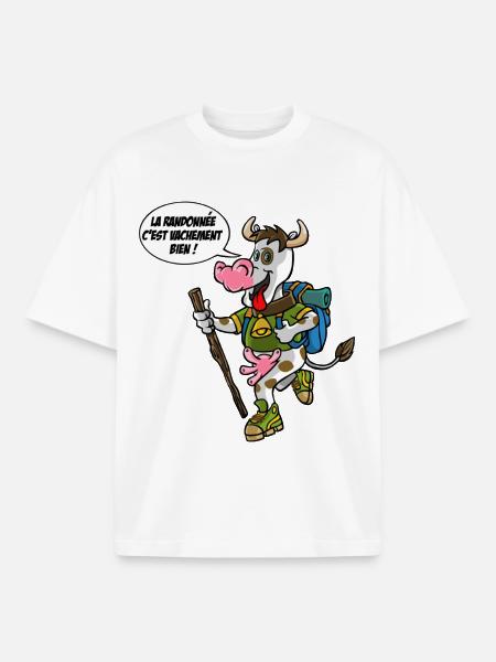 la vache en randonnée - T-shirt unisexe boxy épais biologique Stanley/Stella - blanc