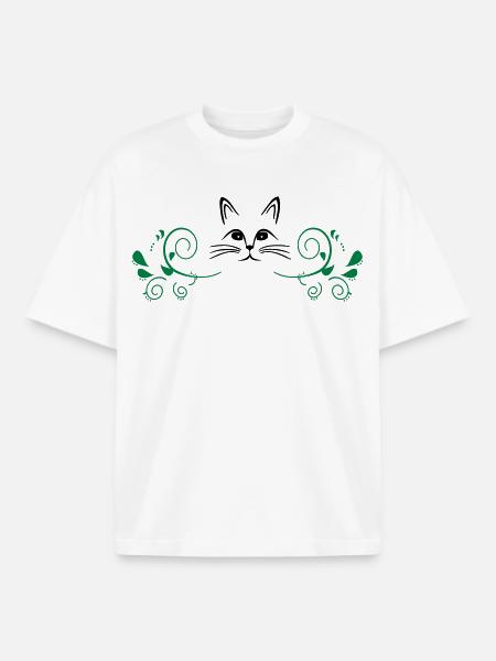Cat between garlands - Boxy Heavyweight Unisex Organic T-Shirt by Stanley/Stella - white